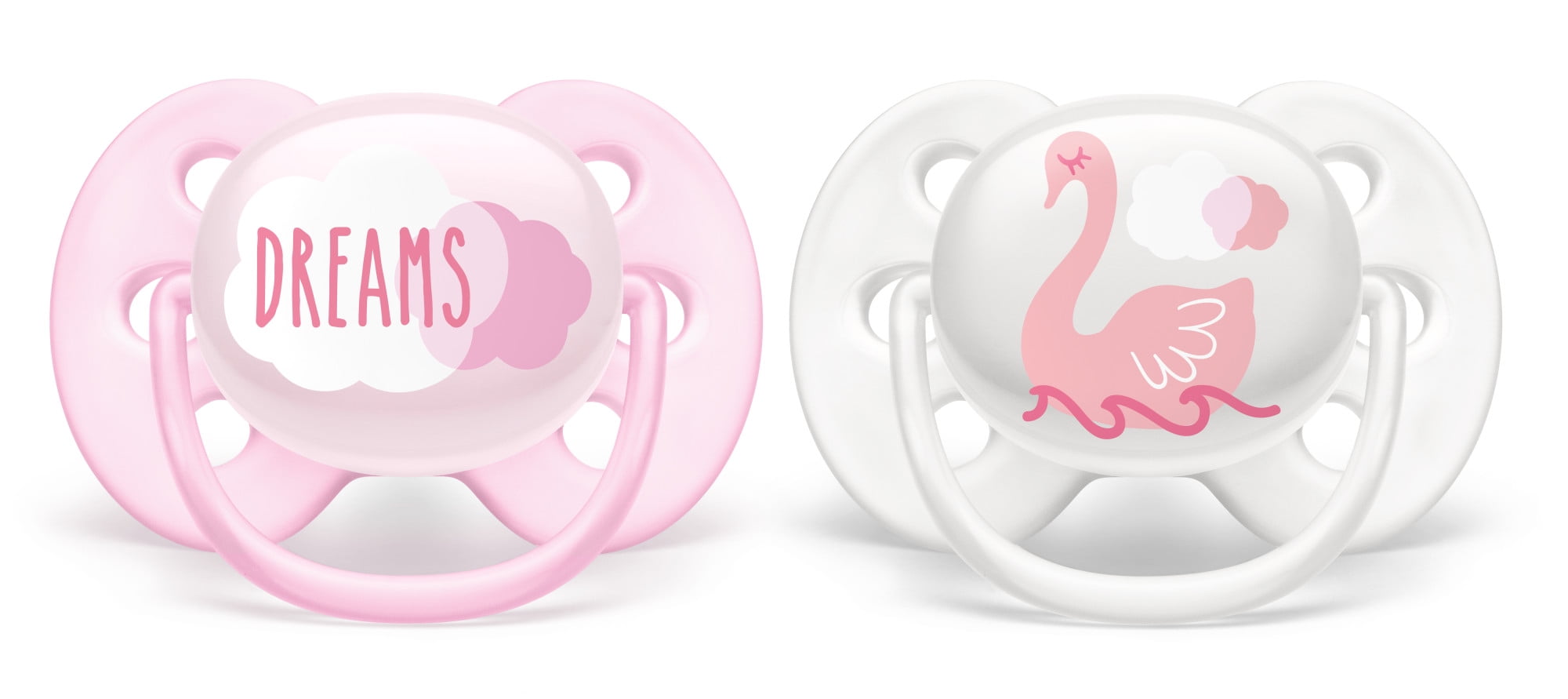 Supreme Night Pacifier, 0-6 Months, Pink/Clear, 2 Count