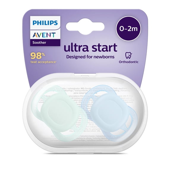 Philips Avent ultra start Pacifier 0-2m, green/blue, 2 pack, SCF075/12