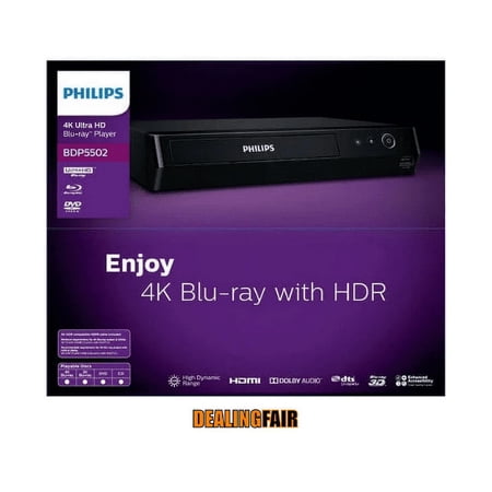 Philips BDP5502 4K Ultra HD Blu-ray Player with 3D Playback, 4K Upscaling, HDMI Output, Black
