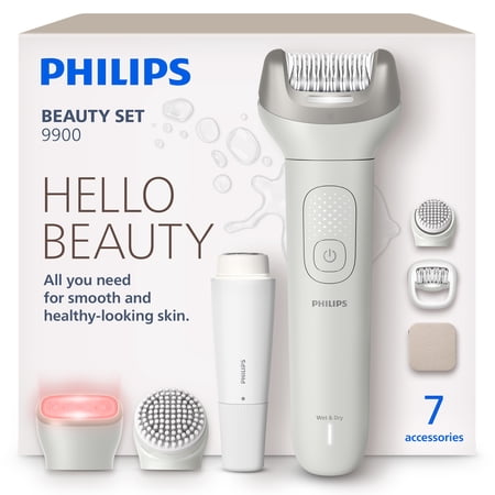 Philips Beauty Set - All-In-One Set For Body and Face, Cordless Wet and Dry Use, For Hair Removal, Body and Skincare, Epilator with 7 Accessories, Model BRE738/00