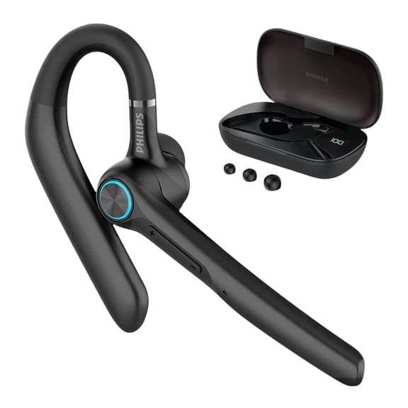 Philips Bluetooth Earpiece, Wireless Bluetooth Headset with Mic, 400mah Charging Case with LED Display, All-Day Extended Talktime, Built-in mic for Hands-Free Calling, Designed for Trucker, Work