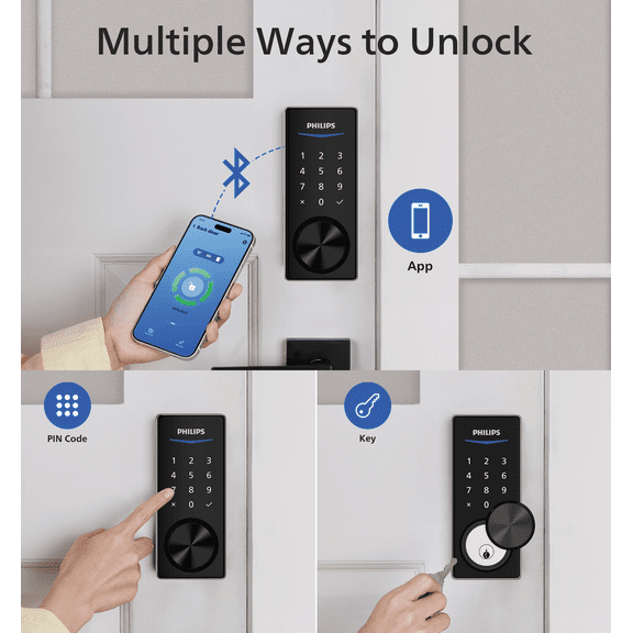 Philips Bluetooth & Fingerprint Touchscreen Electronic Entry Lock - Single Pack Residential Use, Standard Application