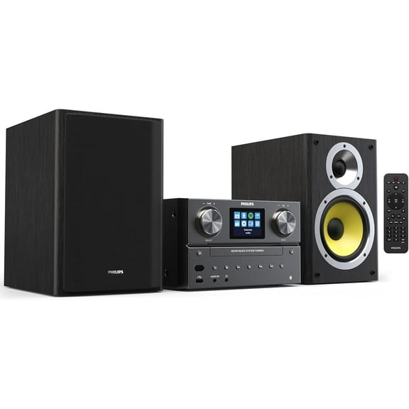 Philips Bluetooth & WiFi Stereo System for Home with CD Player, Spotify, Internet Radio, FM Radio, MP3 Playback, Crisp Highs and Rich Bass 100W, Remove Control Included