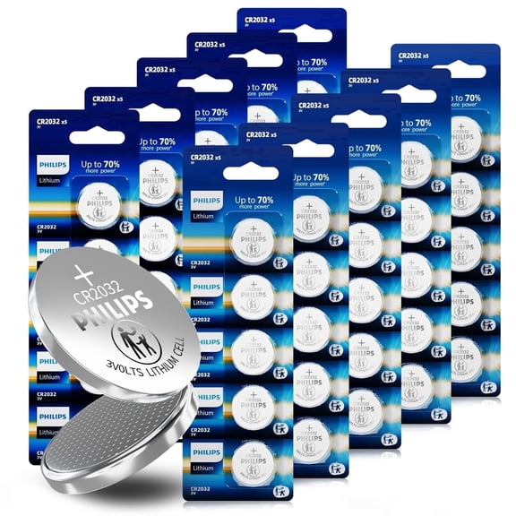 Philips CR2032 Battery (50 Pack), 3V Lithium Coin Cell Battery Long-Lasting, Leak-Free, CR 2032 Batteries for Key Fob, Watches, Small Electronic Devices