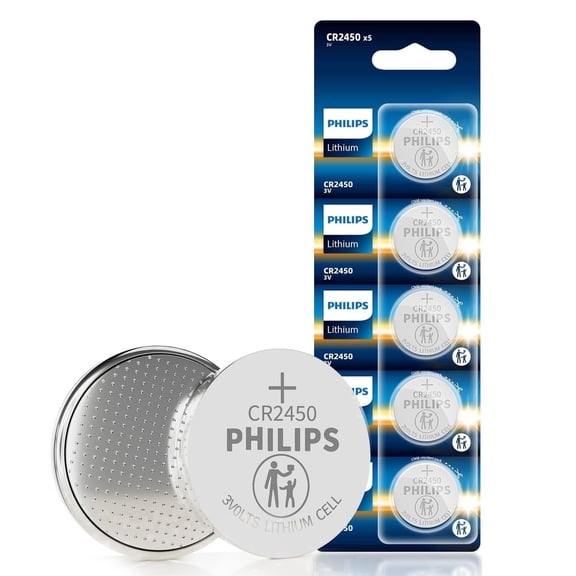 Philips CR2450 3V Lithium Battery (5 Pack), Long-Lasting 2450 Batteries, CR 2450 Battery for Car Key Fob, Remote Controls