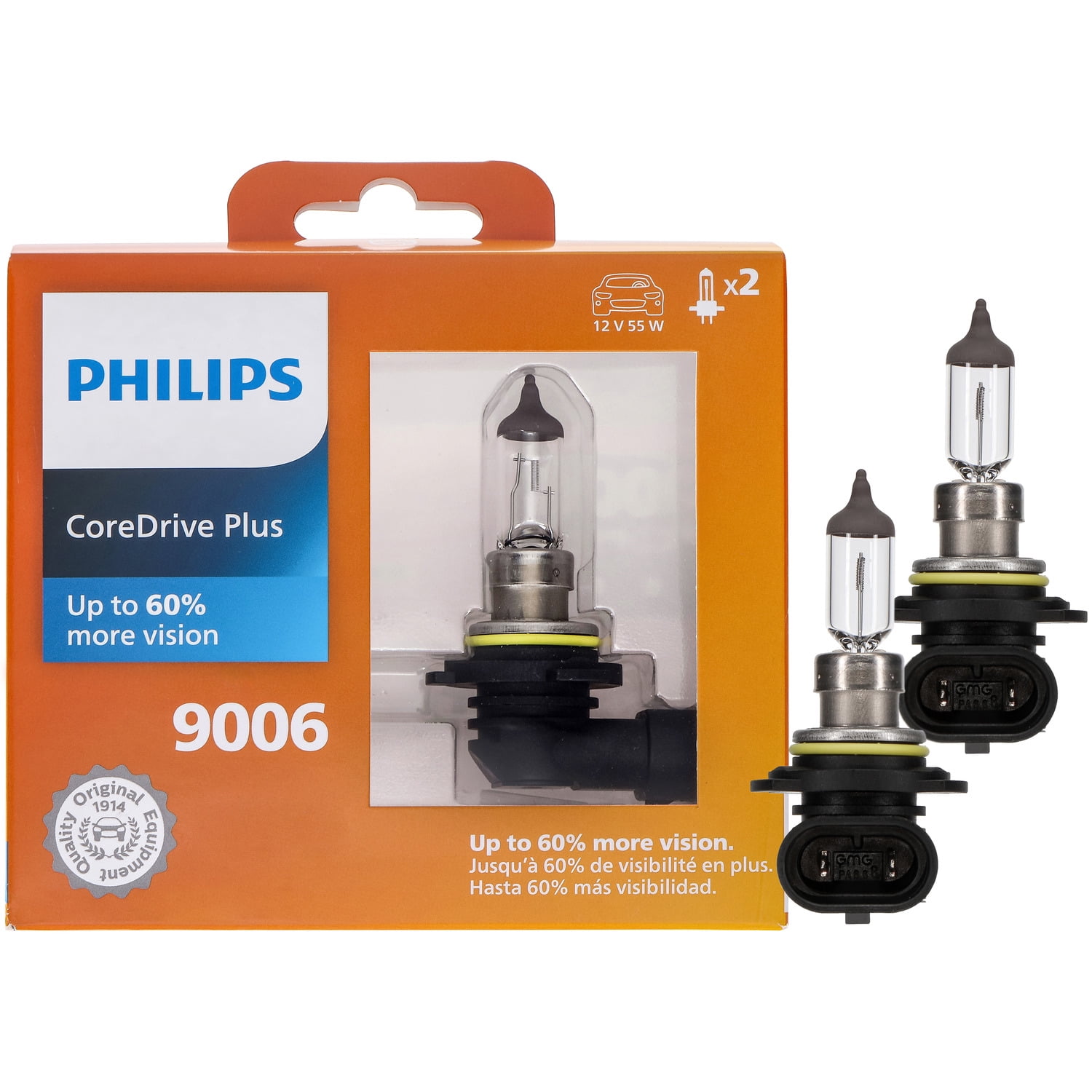 Philips CoreDrive Plus 9006 Halogen Headlight Bulbs, 2 Pack, Fits