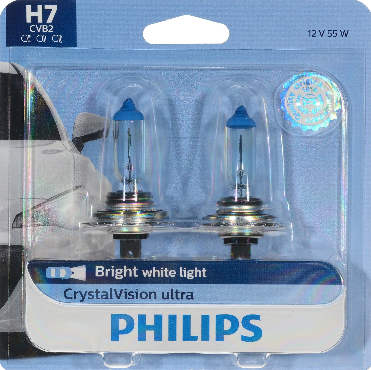 H7 Philips WhiteVision Ultra 12V 55W Halogen Bulbs (Pair)