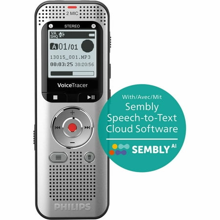 Philips - VoiceTracer DVT2015 8GB Voice Recorder with Sembly Cloud Speech-to-Text Software