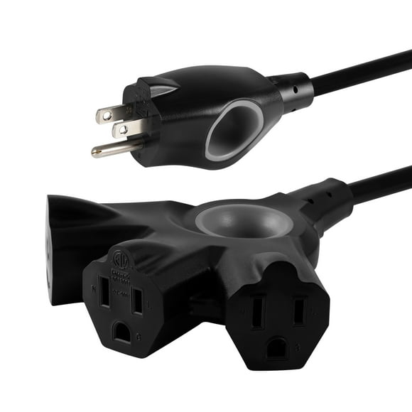 Philips EZGrip 8FT 16AWG 3-Outlet Grounded Extension Cord, Black, Indoor/Outdoor