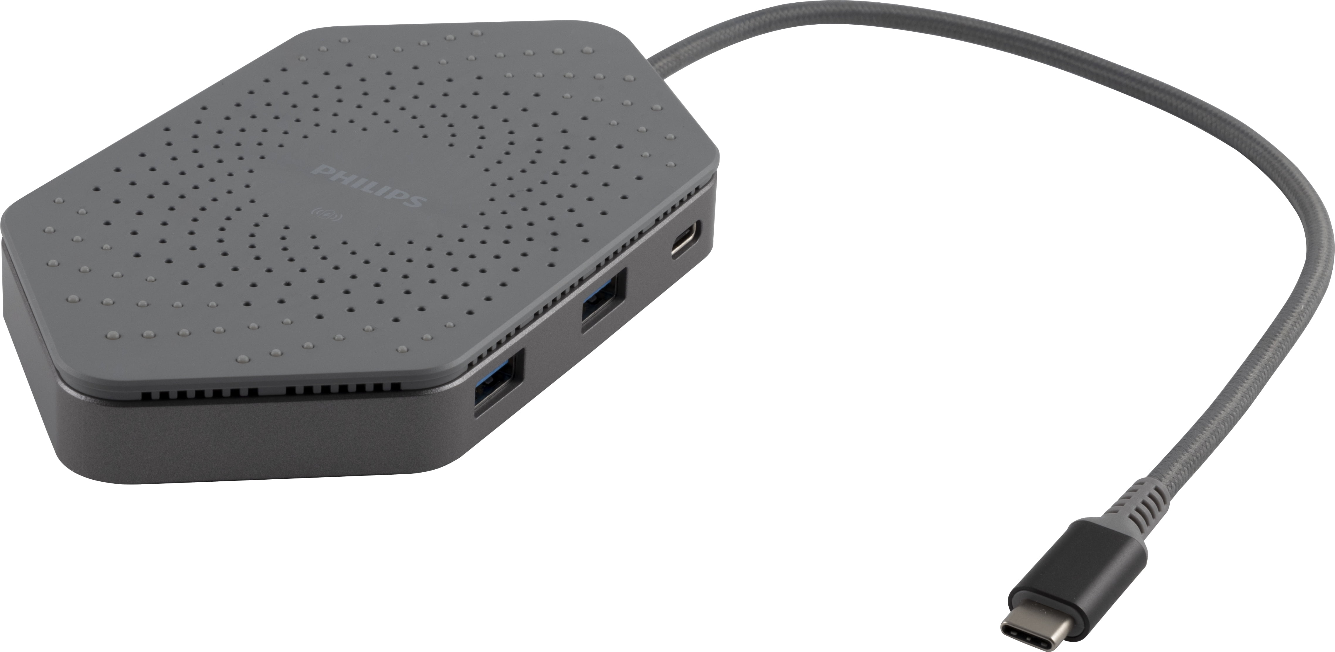Philips Elite USB-C Travel Docking Station with Qi Wireless Charging, Silver, DLK9121C/27