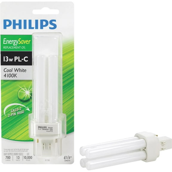 Philips Energy Saver 60W Equivalent Cool White GX23 Base PL-C CFL Light Bulb