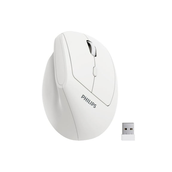 Philips Ergonomic Mouse - Vertical Mouse with 800/1200/1600 Adjustable DPI, 6 Silent Buttons, Auto Power Saving,Light Weight,2.4GHz Wireless Mouse for Laptop,Desktop, PC- White