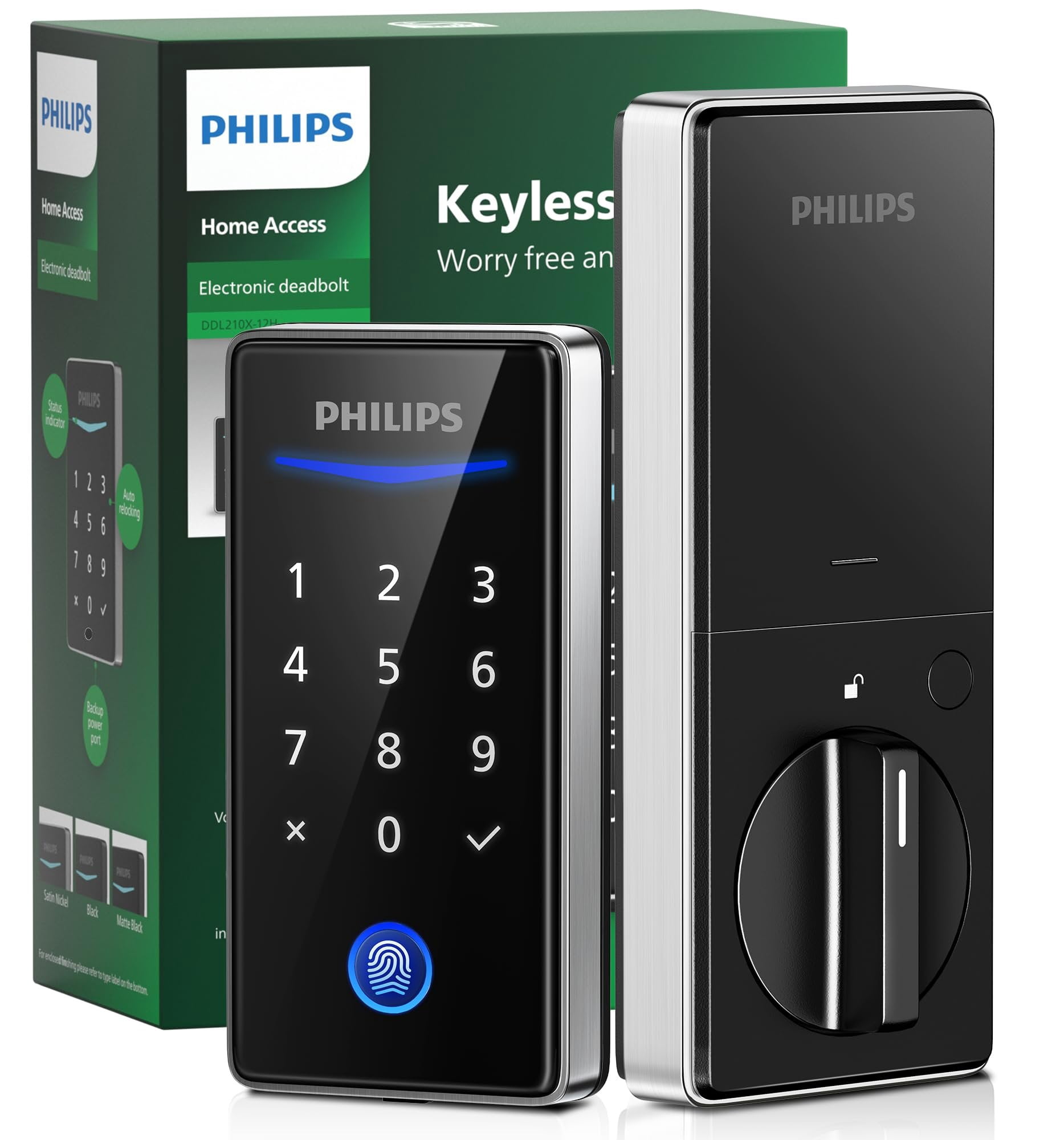 Philips Keyless Entry Door Lock with Keypad - Smart Deadbolt Lock for Front Door, Auto Lock, One-time PIN Code, Fingerprint Door Lock - Satin Nickel