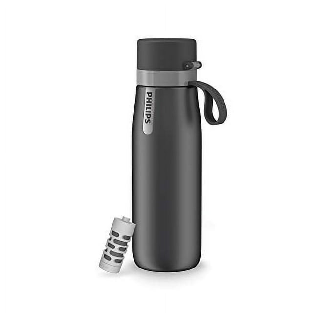 Philips GoZero Everyday Insulated Stainless-Steel Water Bottle With Filter, 18.6 Oz, Gray