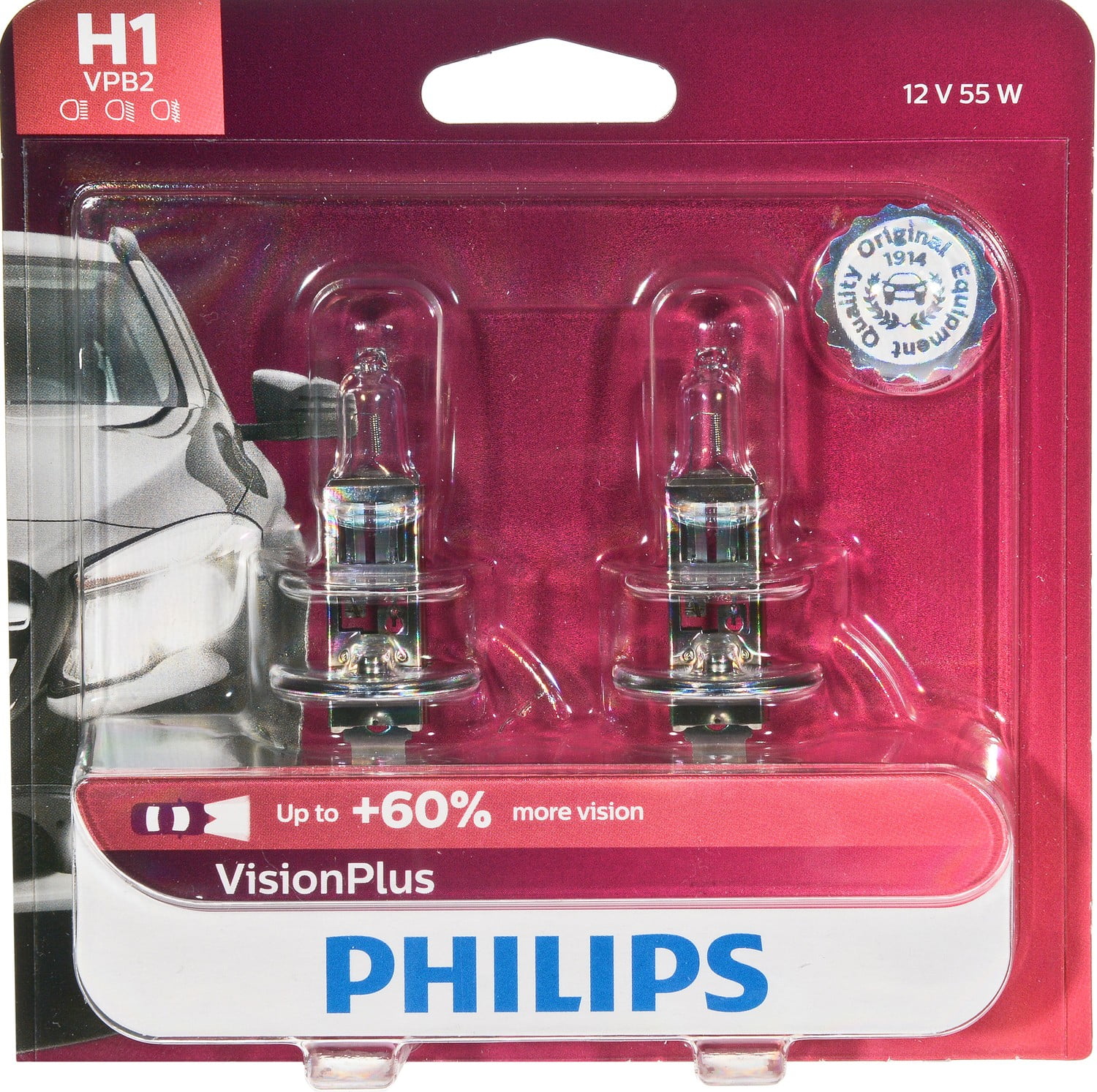 Philips H1 Visionplus Headlight, Pack of 2 