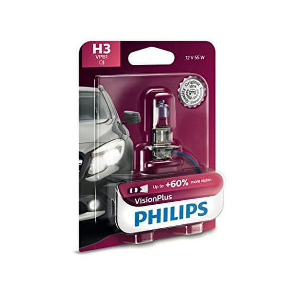 Philips H3 VisionPlus Upgrade Headlight Bulb with up to 60% More Vision, 1 Pack
