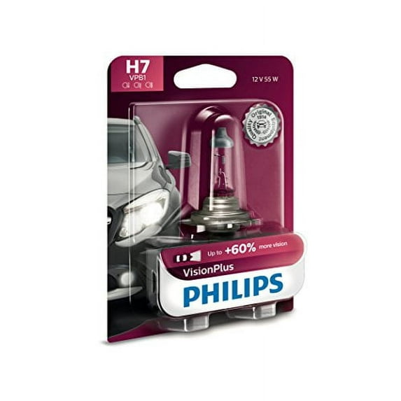 Philips H7 VisionPlus Upgrade Headlight Bulb with up to 60% More Vision, 1 Pack