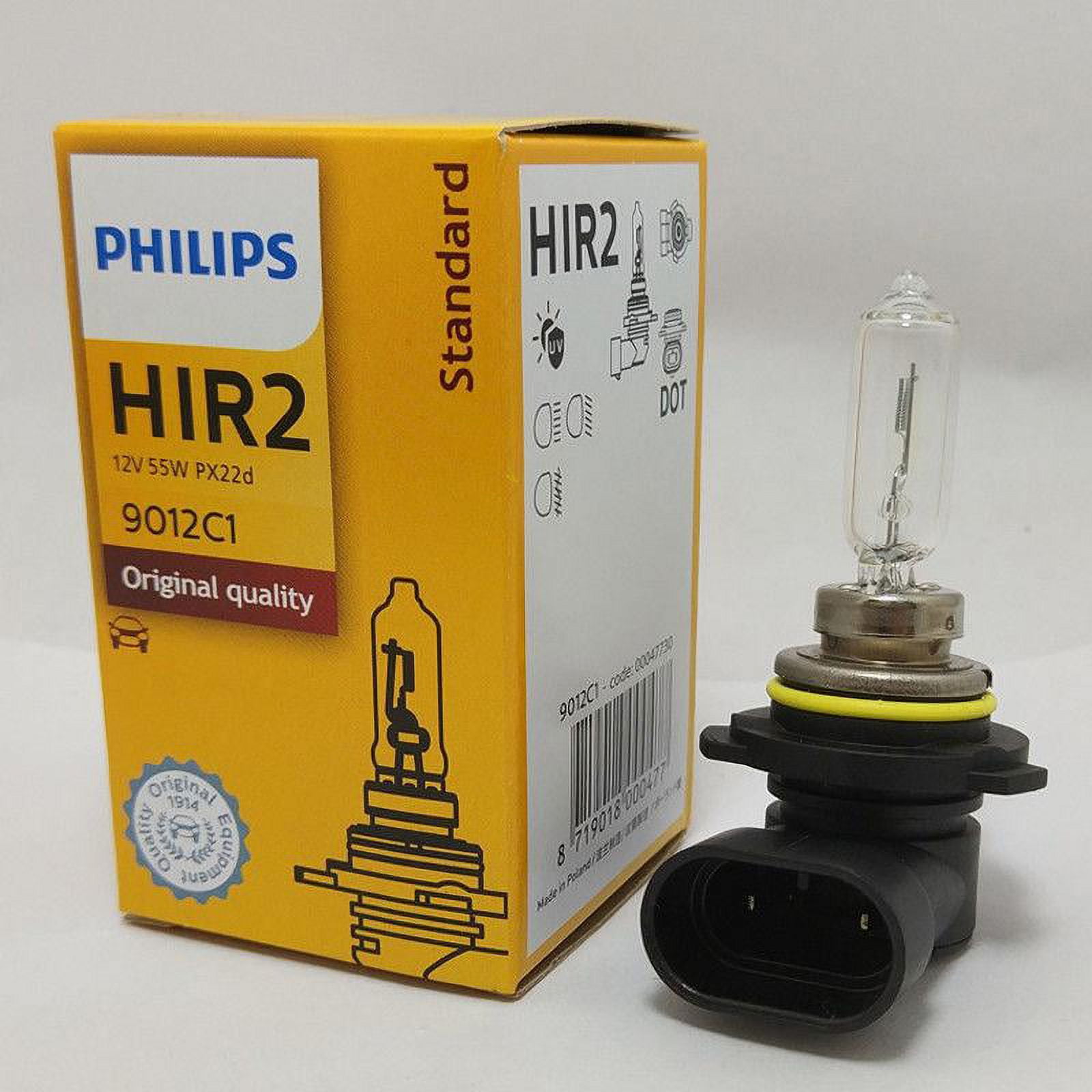 Philips HIR2 9012 12V 55W PX22d Original Equipment Standard Lamps 9012C1  Pack of 1 Bulb