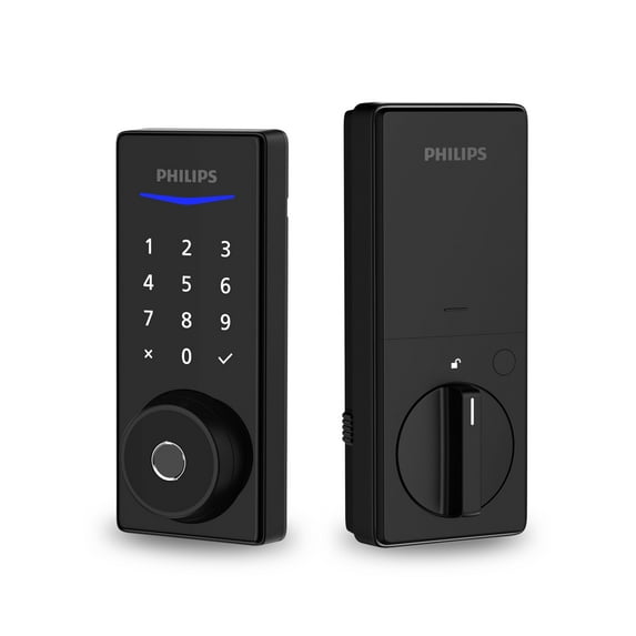 Philips Home Access 1000 Series Matte Black Single Cylinder Electronic Deadbolt with Lighted Keypad Touchscreen, Fingerprint Scanner and KEY access
