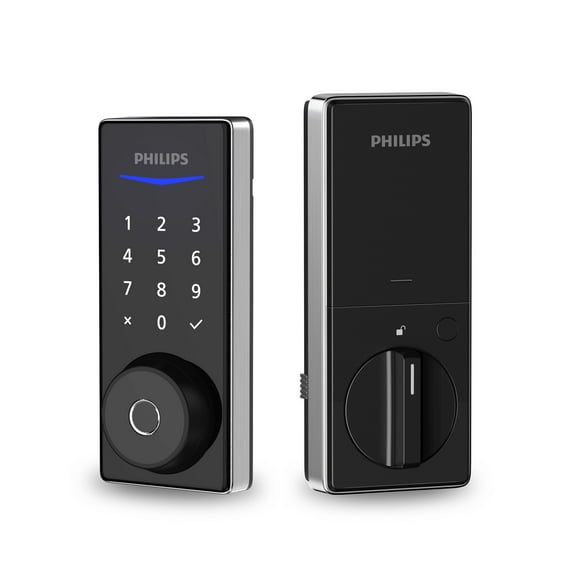 Philips Home Access 1000 Series Satin Nickel Single Cylinder Electronic Deadbolt with Lighted Keypad Touchscreen, Fingerprint Scanner and KEY access