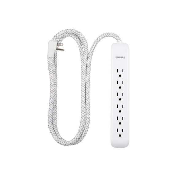 Philips Home Power Elite 6-Outlet AC Surge Protector with Braided Cord - White