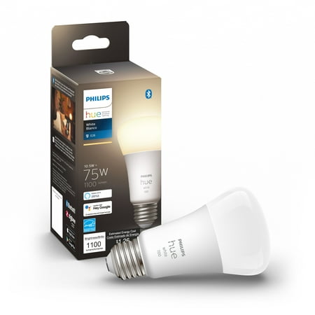 Philips - Hue A19 Bluetooth 75W Smart LED Bulb - White