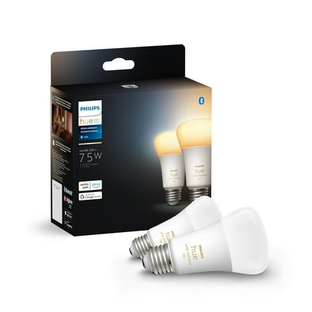 Philips - Hue A19 Bluetooth 75W Smart LED Bulbs (2-Pack) - White Ambiance