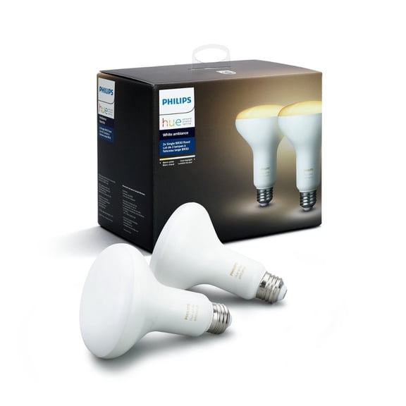 Philips Hue 2-Pack White Ambiance BR30 60W Equivalent Dimmable LED Smart Flood Light, Works with Alexa Apple and Google Assistant, (530160)