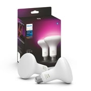 Philips Hue 2-Pack White and Color Ambiance BR30 Bluetooth 85W Smart LED Bulb, White