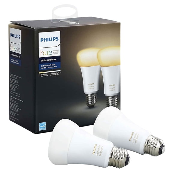 Philips Hue A19 Bluetooth Smart LED Bulb, 2-Pack, White