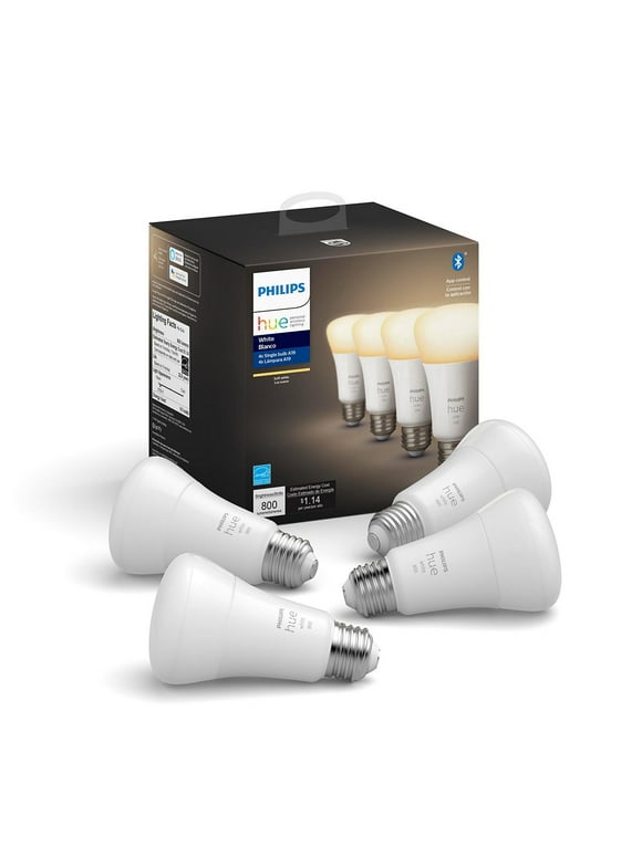 Philips Hue A19 Bluetooth Smart LED Bulb 4-Pack, White