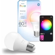 Philips Hue Essential Smart LED A19 Bulb, White and Color Ambiance, E26 Base, 8.8W, 2200K-6500K, 800 Lumens, Dimmable, Wor...