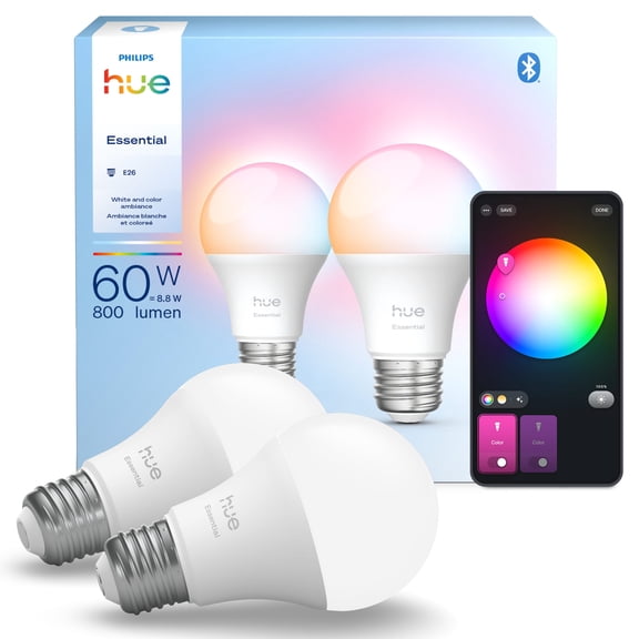 Philips Hue Essential White & Color Ambiance 60-Watt Equivalent (800lm) A19 General Purpose Light Bulb (Medium Base) 2-Pack