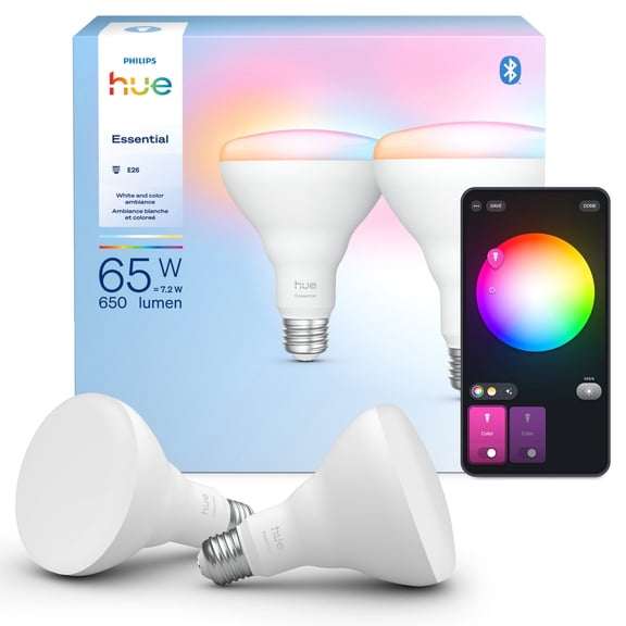 Philips Hue Essential White & Color Ambiance 65-Watt Equivalent (650lm) BR30 Flood Light Bulb (Medium Base) 2-Pack