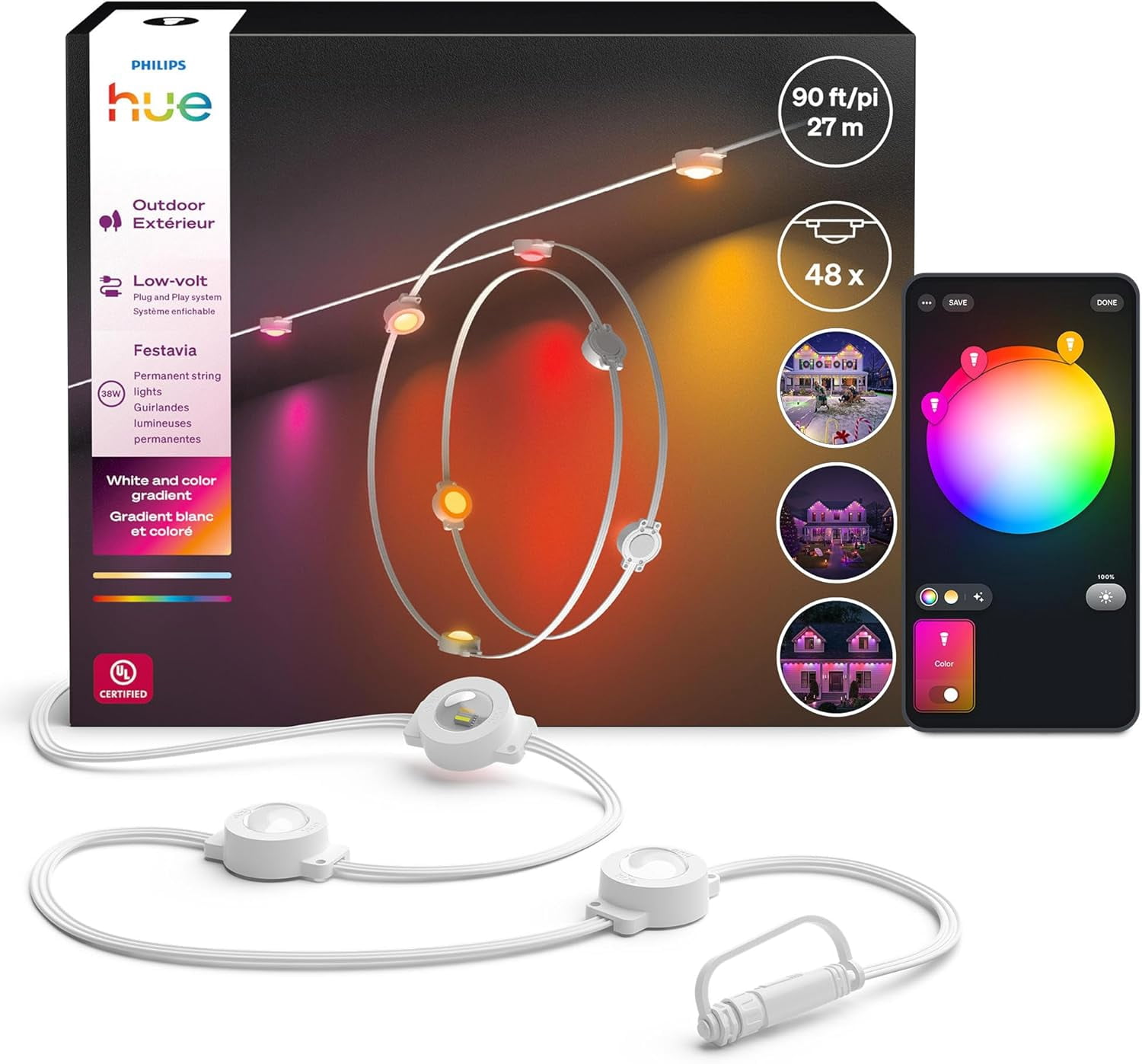 Philips Hue Festavia Permanent 90 FT/48 Lights White