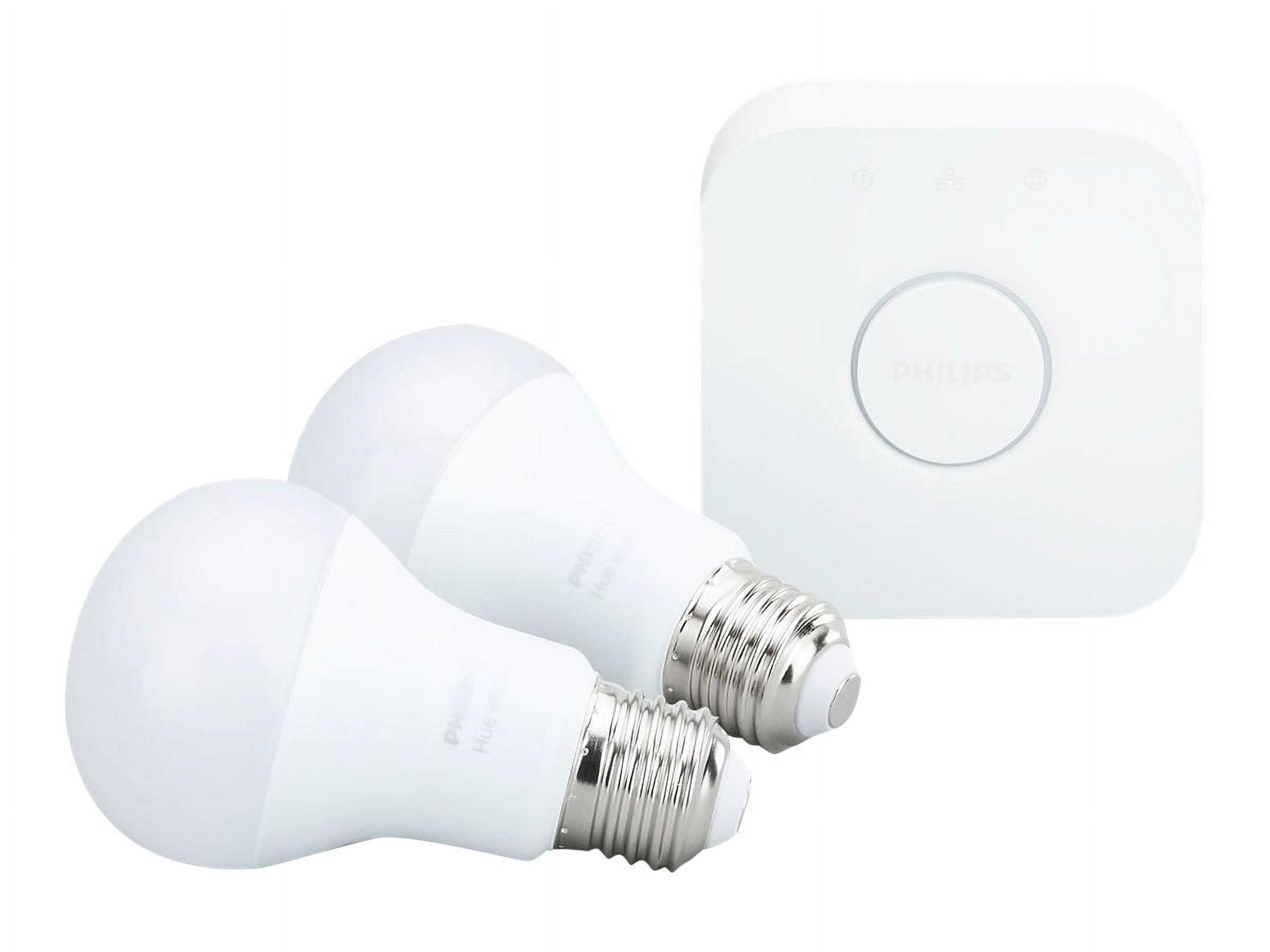 Philips Hue LED 60-Watt White Ambiance A19 Dimmable Wi-Fi Connected Smart Bulb 2 pack Starter Kit With Hub, E26 Medium Base - image 1 of 8