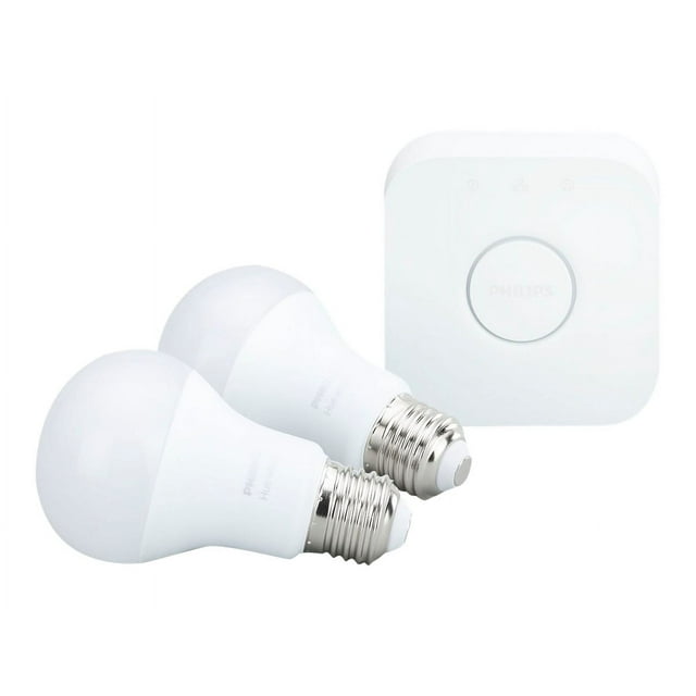 Philips Hue LED 60-Watt White Ambiance A19 Dimmable Wi-Fi Connected Smart Bulb 2 pack Starter Kit With Hub, E26 Medium Base