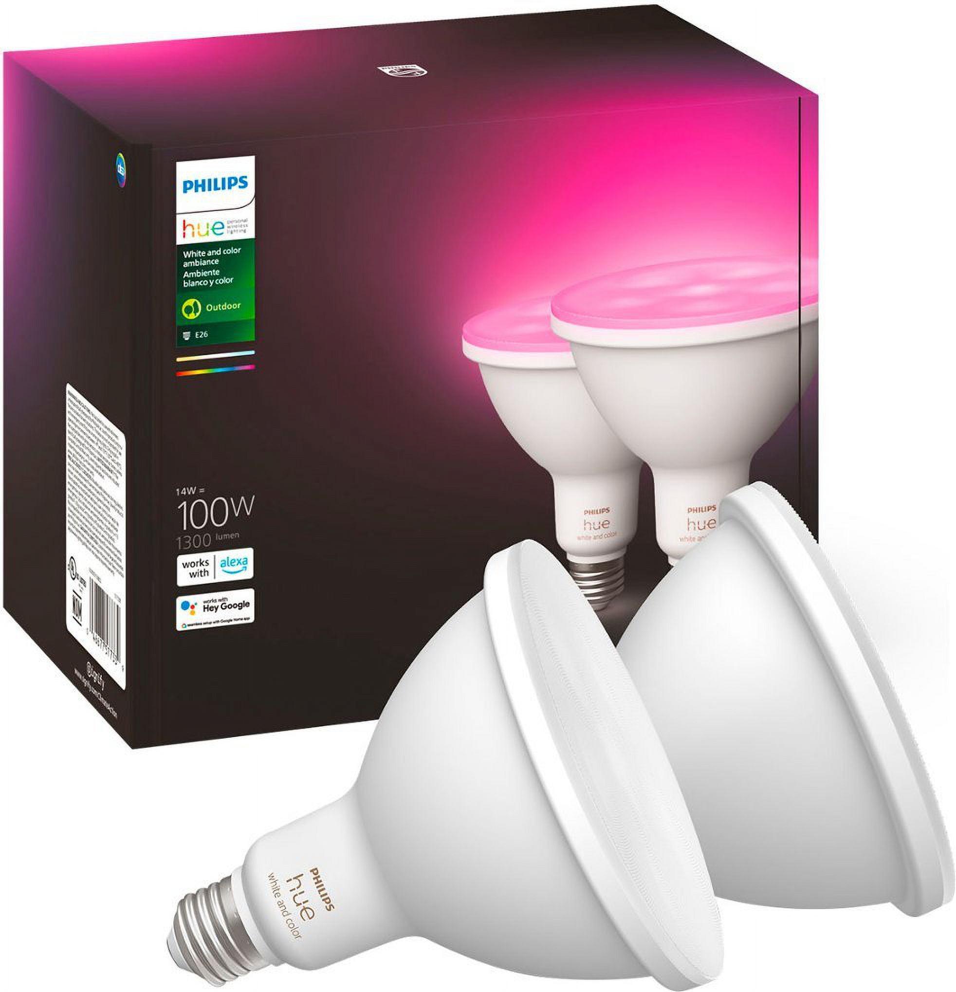 Philips - Hue PAR38 100W Smart LED Bulb (2-Pack) - White and Color Ambiance Philips - Hue PAR38 100W Smart LED Bulb (2-Pack) - White and Color Ambiance