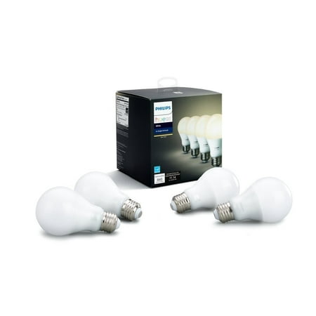 Philips Hue White A19 Smart Light Bulb, 60-Watt Equivalent LED, 4-Pack