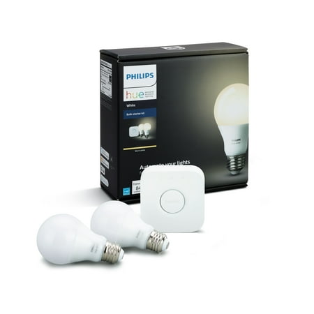 Philips - Hue A19 60W Equivalent Wireless Starter Kit - White