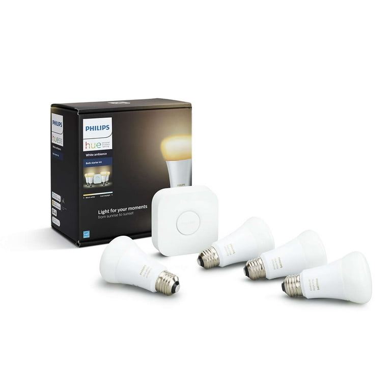 Philips Hue White Ambiance A19 Smart Light Starter Kit, 60W LED, 4-Pack 