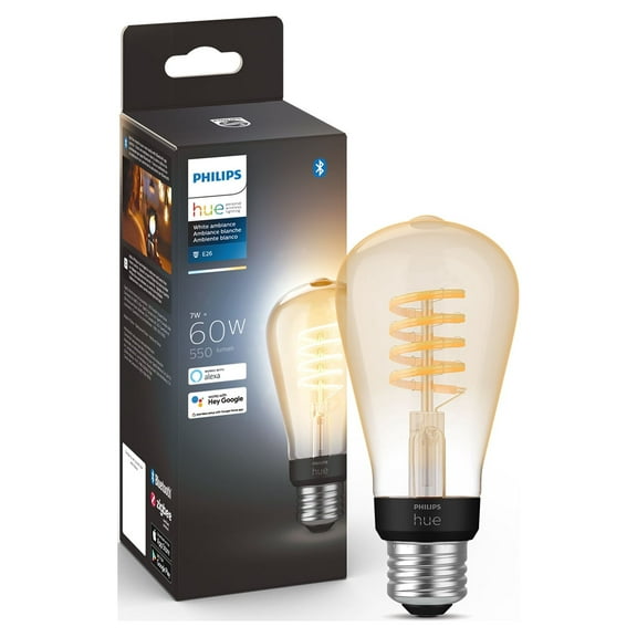 Philips Hue White Ambiance Filament ST19 Bluetooth LED Bulb, Black, 60-Watts