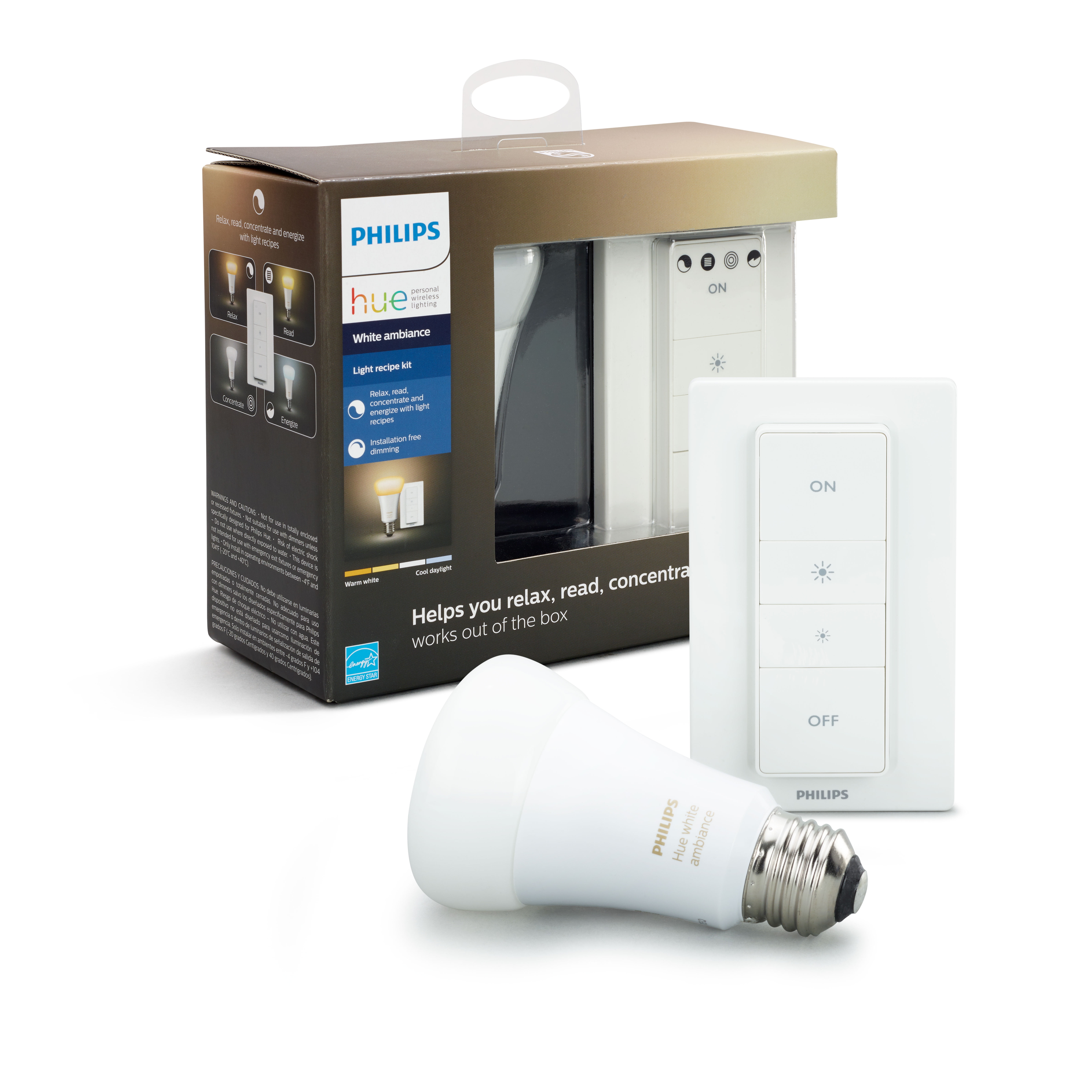 White Ambiance Smart Wireless Lighting Recipe Kit (1 A19 LED 60W Equivalent Dimmable Bulb and Remote Dimmer Switch) White Ambiance Smart Wireless Lighting Recipe Kit (1 A19 LED 60W Equivalent Dimmable Bulb and Remote Dimmer Switch)