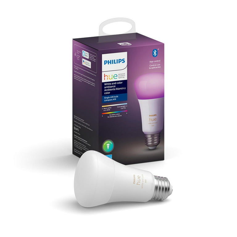 armoede Krijt Tientallen Philips Hue White & Color Ambiance A19 Bluetooth Smart LED Bulb -  Multicolor - Walmart.com
