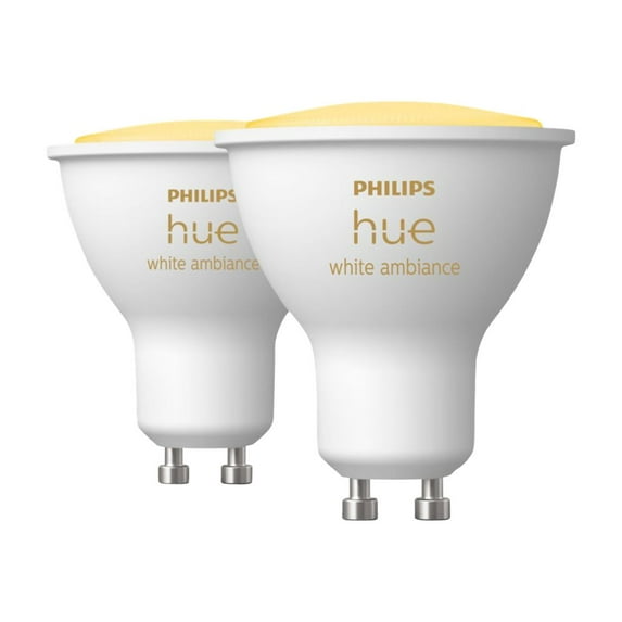 Philips Hue White Ambiance 2-Pack LED Smart GU10 Bulb, Bluetooth & Zigbee compatible (Hue Hub Optional), Works with Alexa & Google Assistant – A Certified for Humans Device 2 Bulbs Smart Bulb