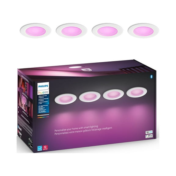 Philips Hue White and Color Ambiance 5-6" High Lumen Recessed Downlight (4-Pack), White