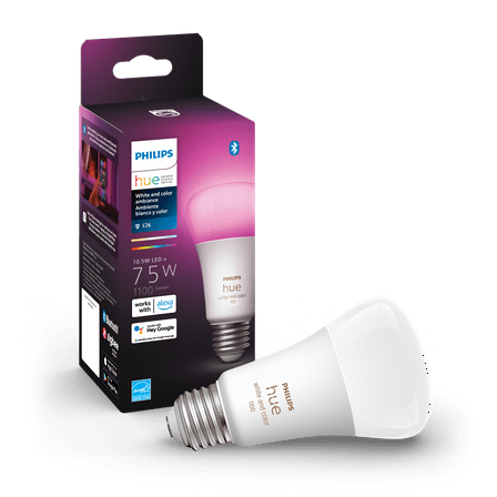 Philips Hue White and Color Ambiance A19 E26 Medium Base Smart Bulb 1 Pack, White