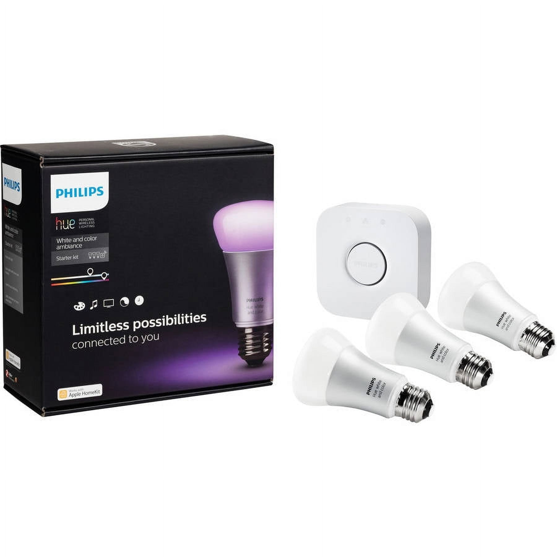  Philips Hue White and Color Ambiance Smart Light Starter Kit,  Includes (2) 60W A19 Smart Bulbs with Hue Bridge & Smart Dimmer Switch with  Remote : Everything Else