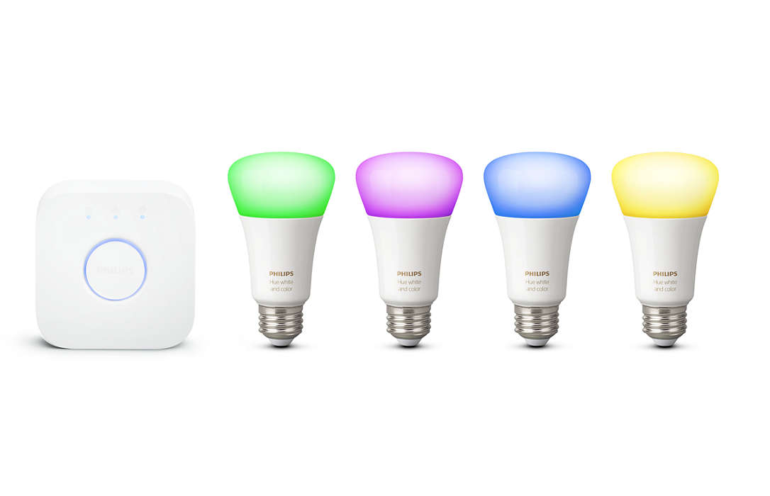 Philips Hue White and Color Ambiance A19 Smart Light Starter Kit, 60W LED, 4-Pack - image 1 of 7