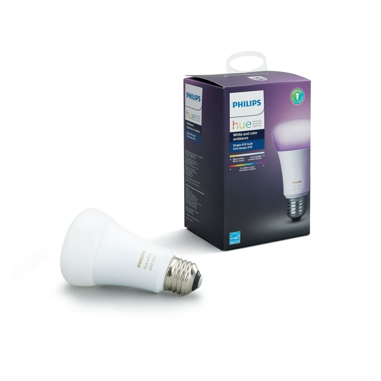 Philips Hue White and Color Ambiance Smart A19 Light Bulb, 60W Equivalent,  Hub Required 